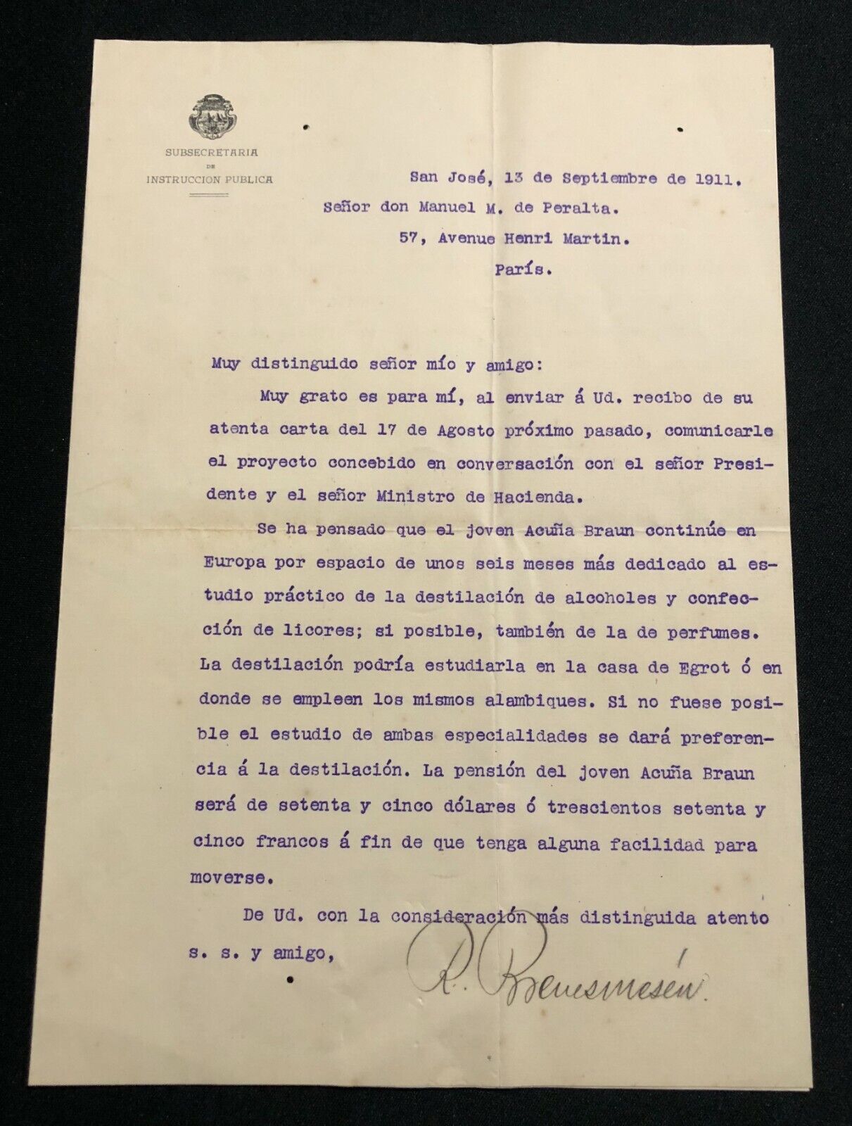 🇨🇷costa Rica 1911 Letter Signed By Roberto Brenes Mesen