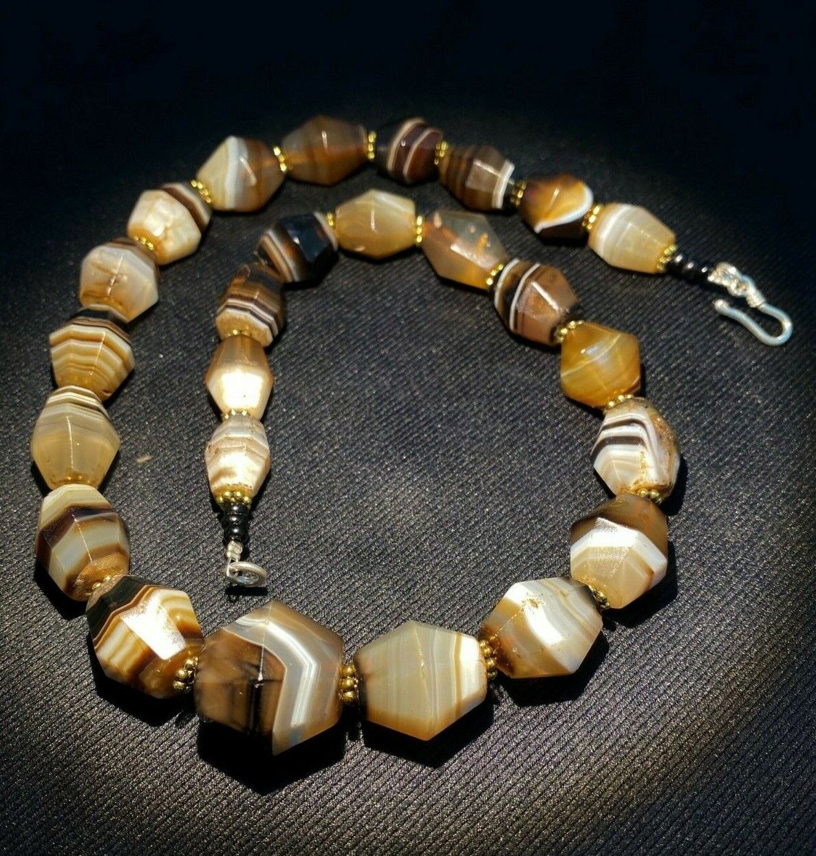 Antique Old Banded Agate Necklace Very Rare Color