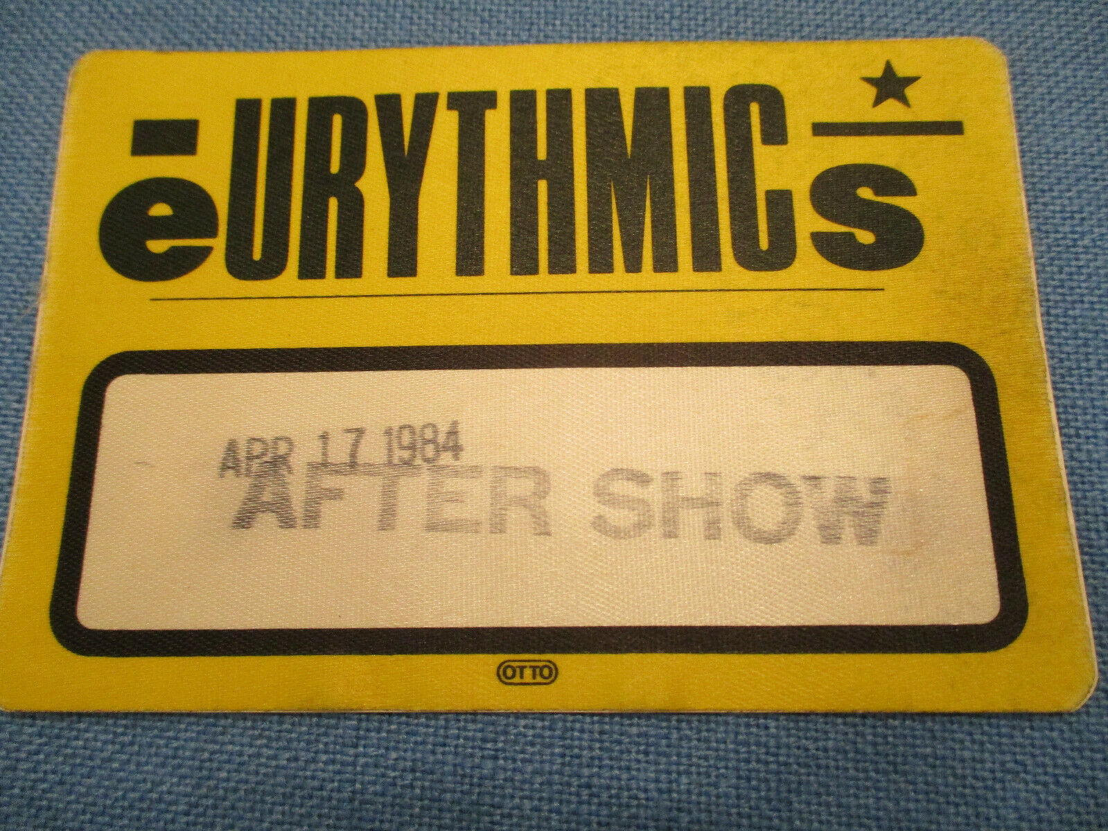 Eurythmics After Show Silk Id Patch, Stamped With The Date Apr 17, 1984