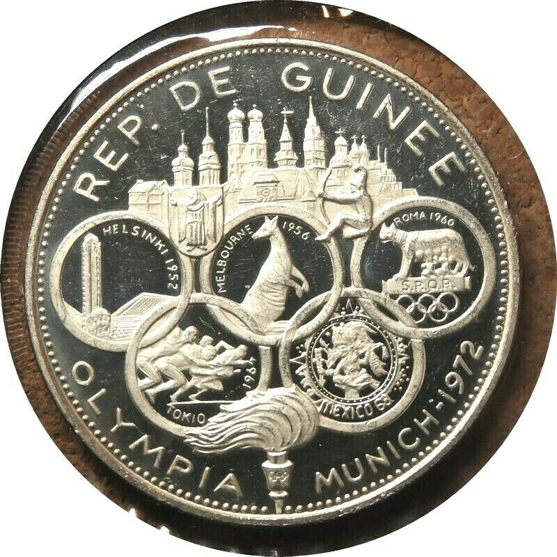 Elf Guinea 500 Francs 1970 Silver Proof Olympic Games  Only 1,900 Minted