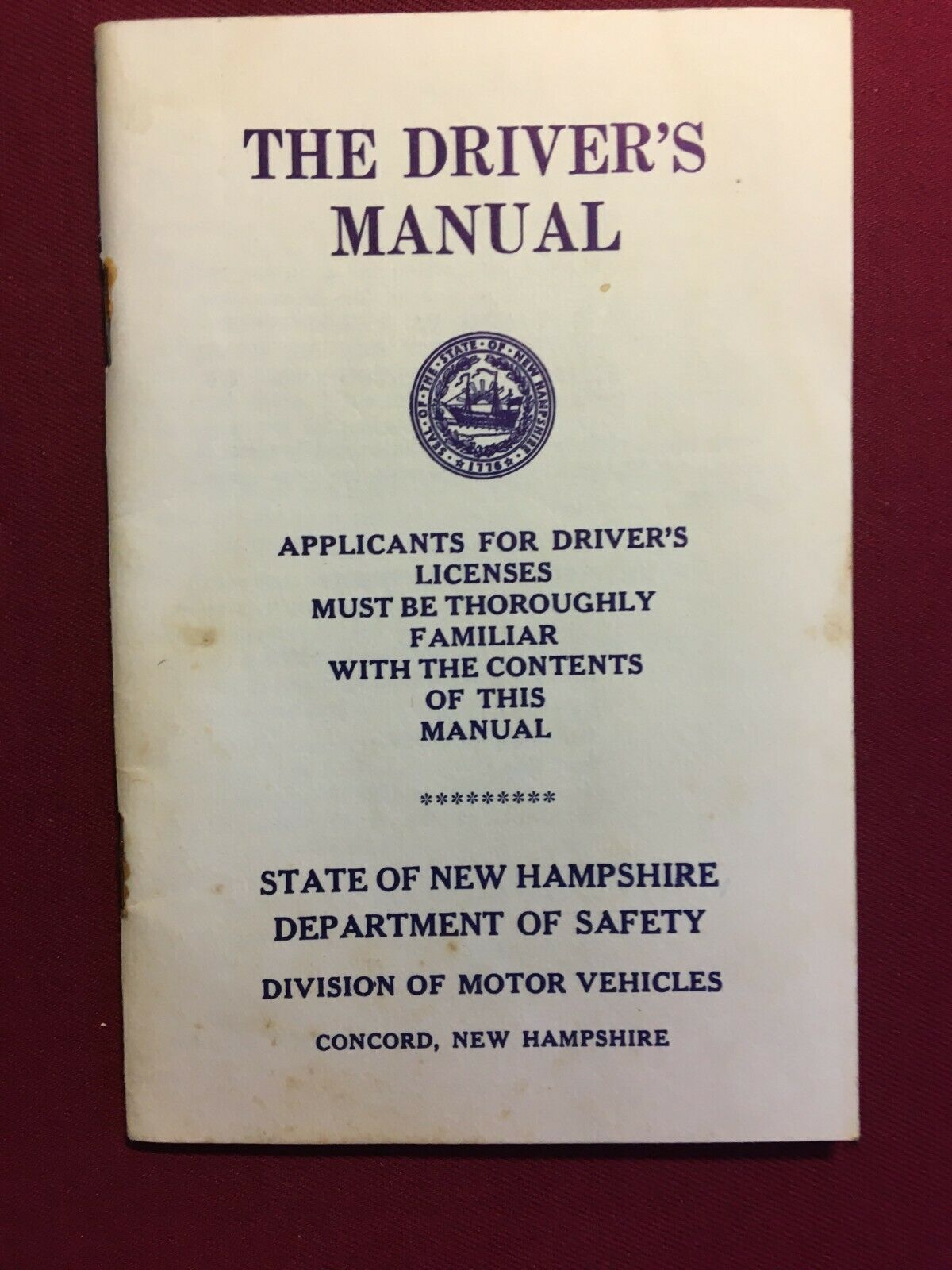 Vintage 1950's Drivers Manual For State Of New Hampshire
