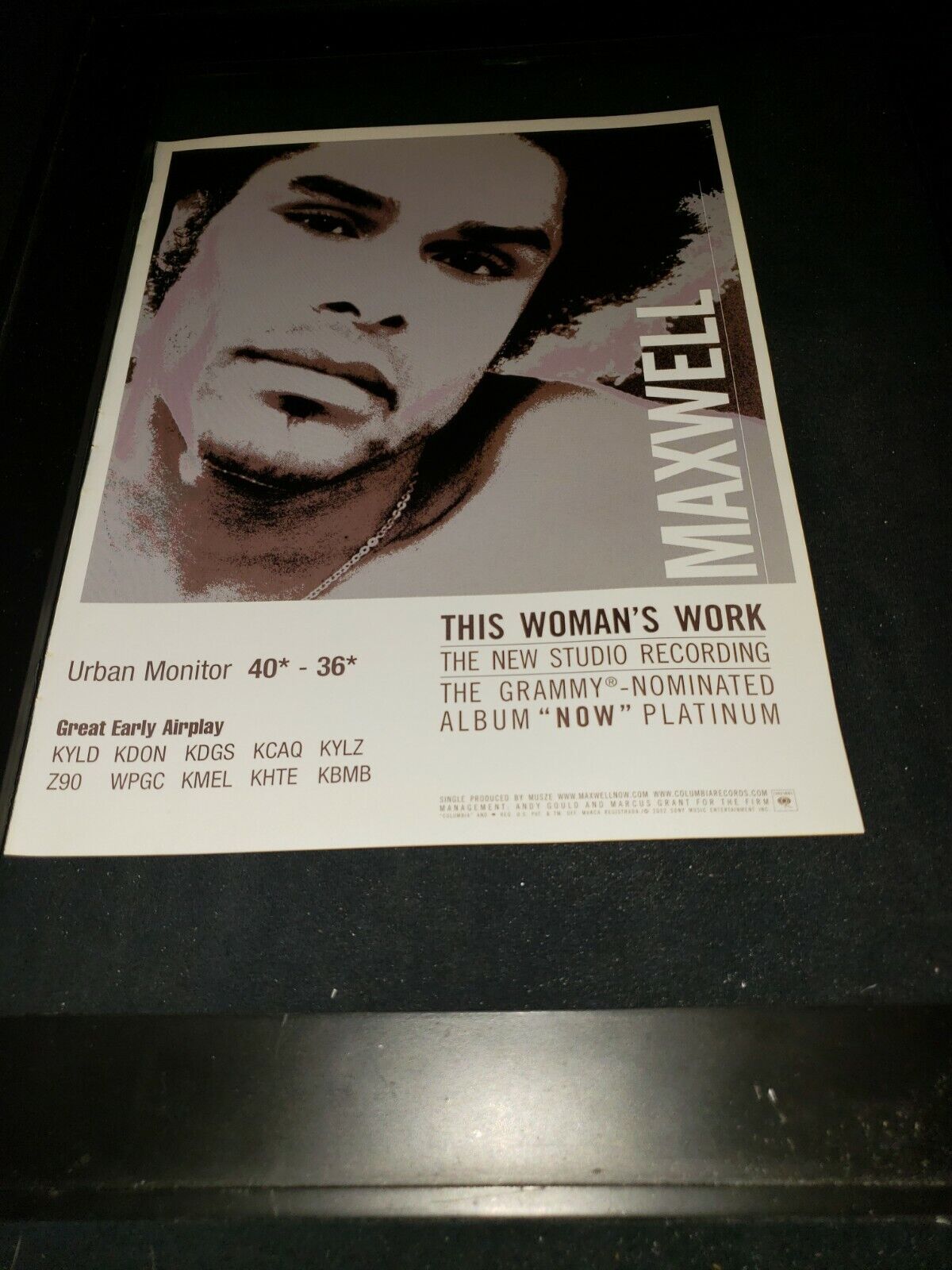 Maxwell This Woman's Work Rare Original Radio Promo Ad Framed! #2