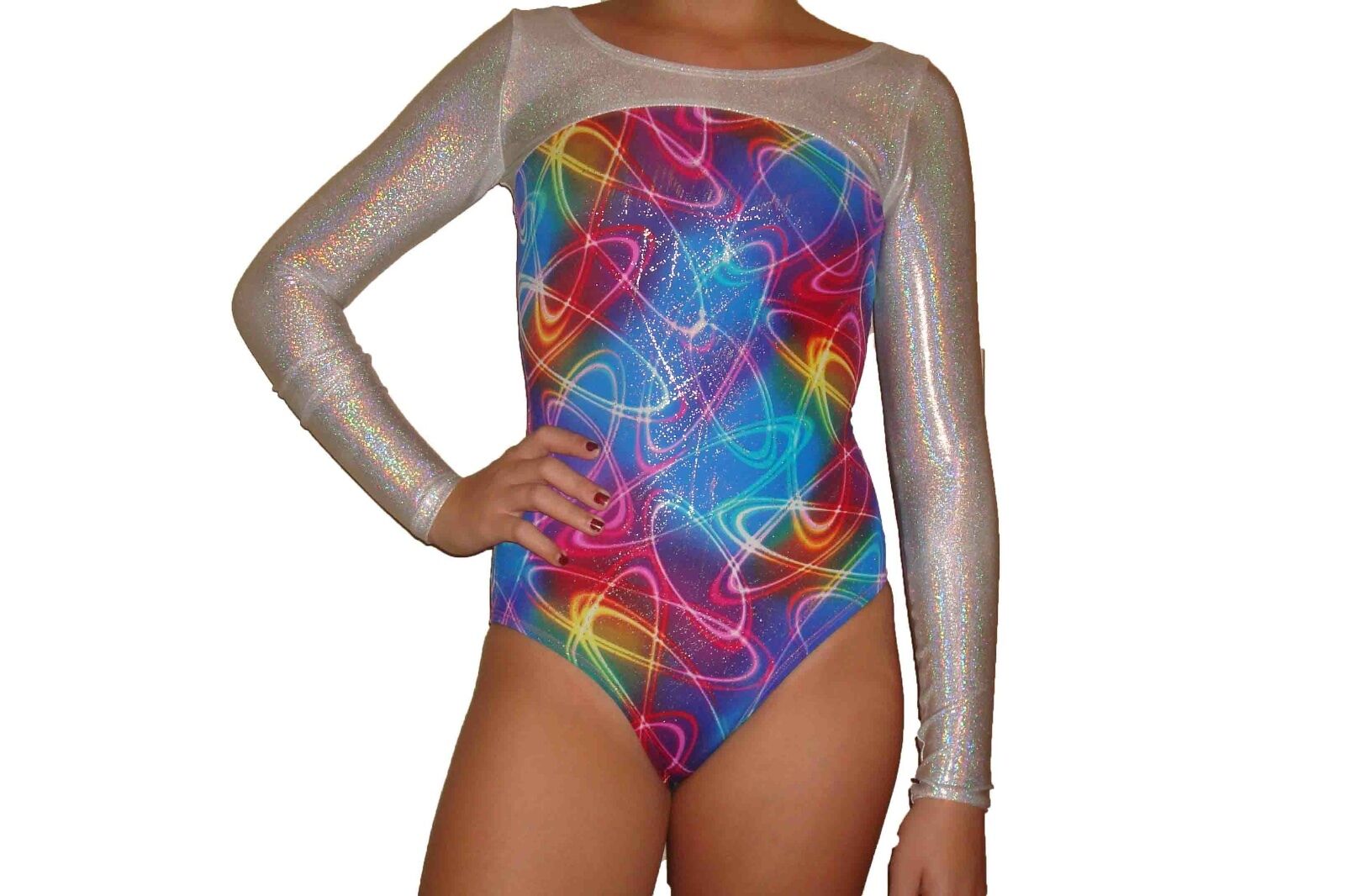 New Girls Gymnastic Leotard Metallic Rainbow Galaxy