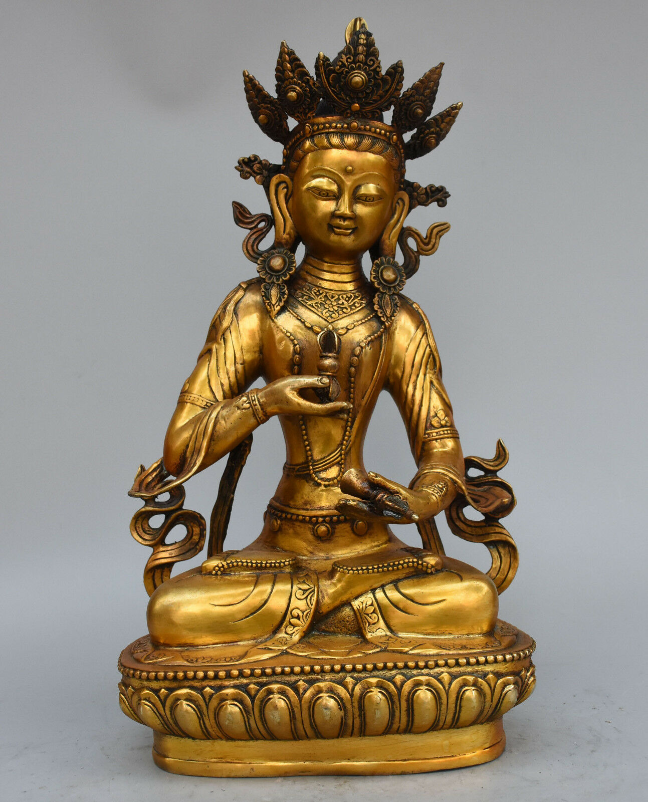 17 Tibet Buddhism Fane Bronze Gilt Vajrasattva Bodhisattva Guanyin Buddha Statue