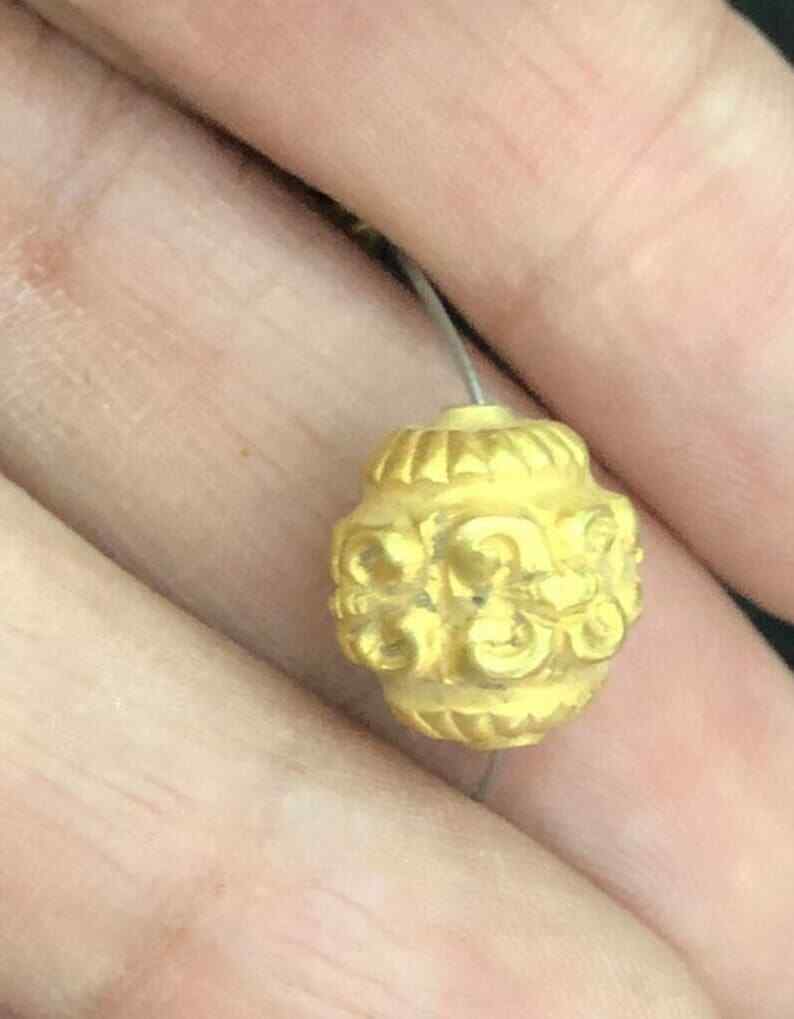 Ancient Pyu Gold Intricate Crafted Sacred Wave Collared Solid 22k Gold Bead