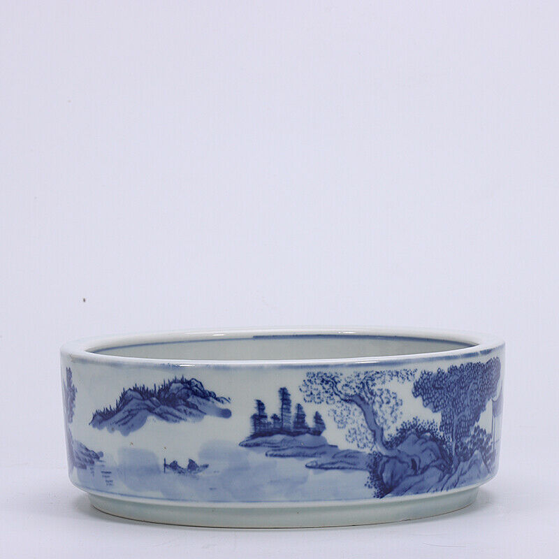7.9" Old Qing Dynasty Blue And White Porcelain Landscape House Brush Washer