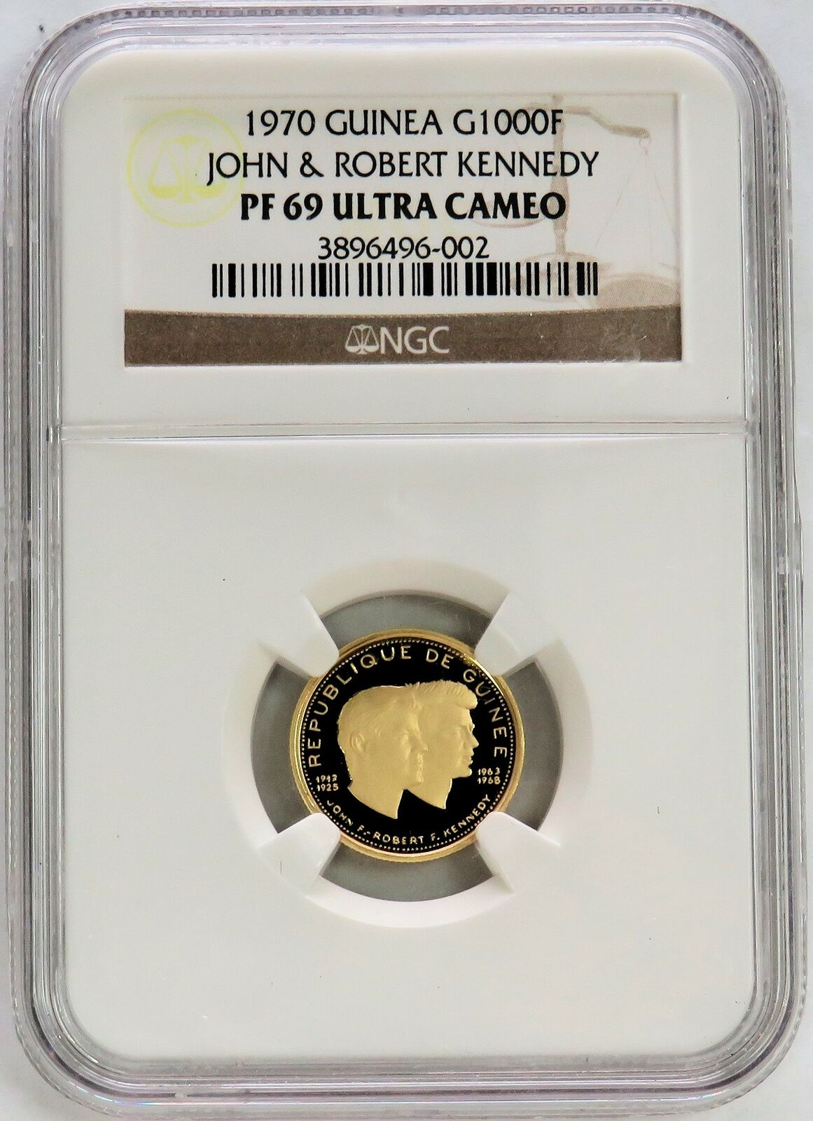 1970 Gold Guinea 1000 Francs John & Robert Kennedy Proof Coin Ngc Pf 69 Uc
