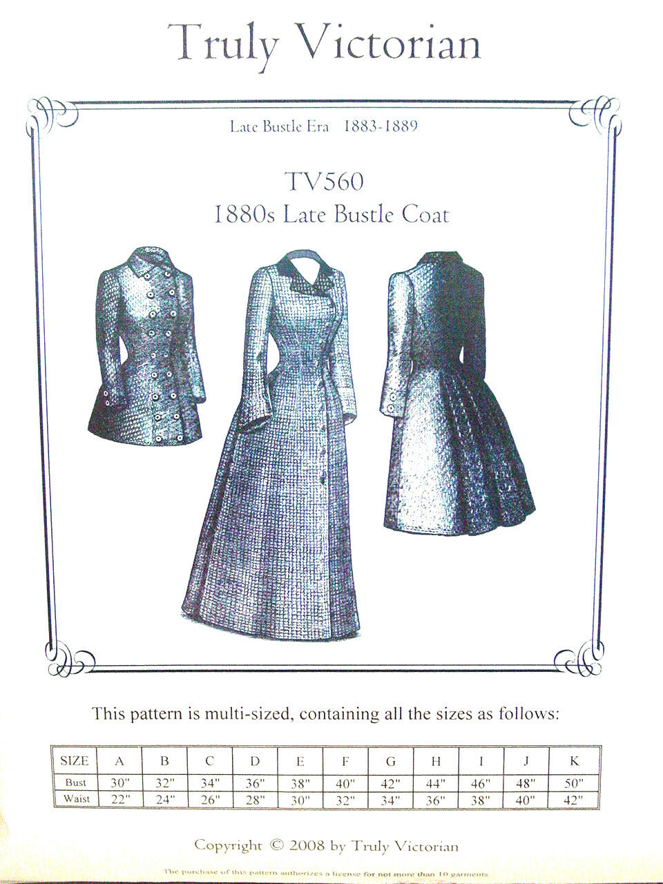 Truly Victorian Vintage Style 1880's Bustle Coat Sewing Pattern Tv560 Uncut