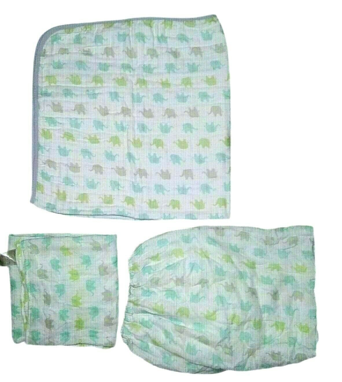 Ideal Baby Aden & Anais Elephant Lot Green Aqua Crib Sheet Swaddle Thick Blanket