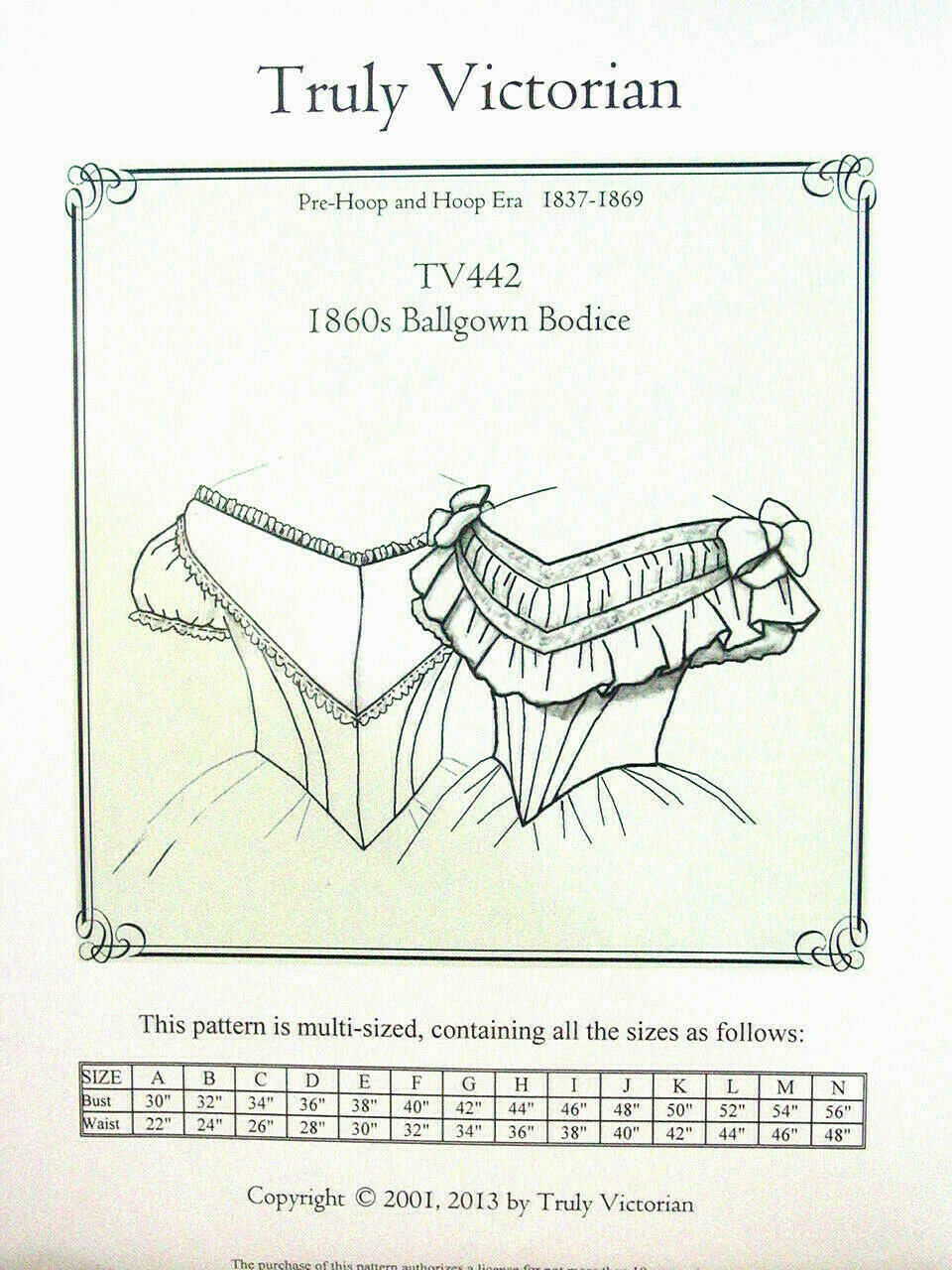 Truly Victorian  Tv442 1860 Ballgown Bodice Blouse Sewing Pattern Uncut