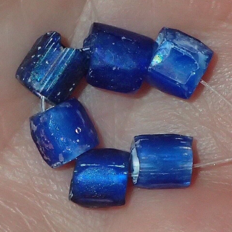 6 Ancient Rare Glass Beads, 5-6mm, #s5097