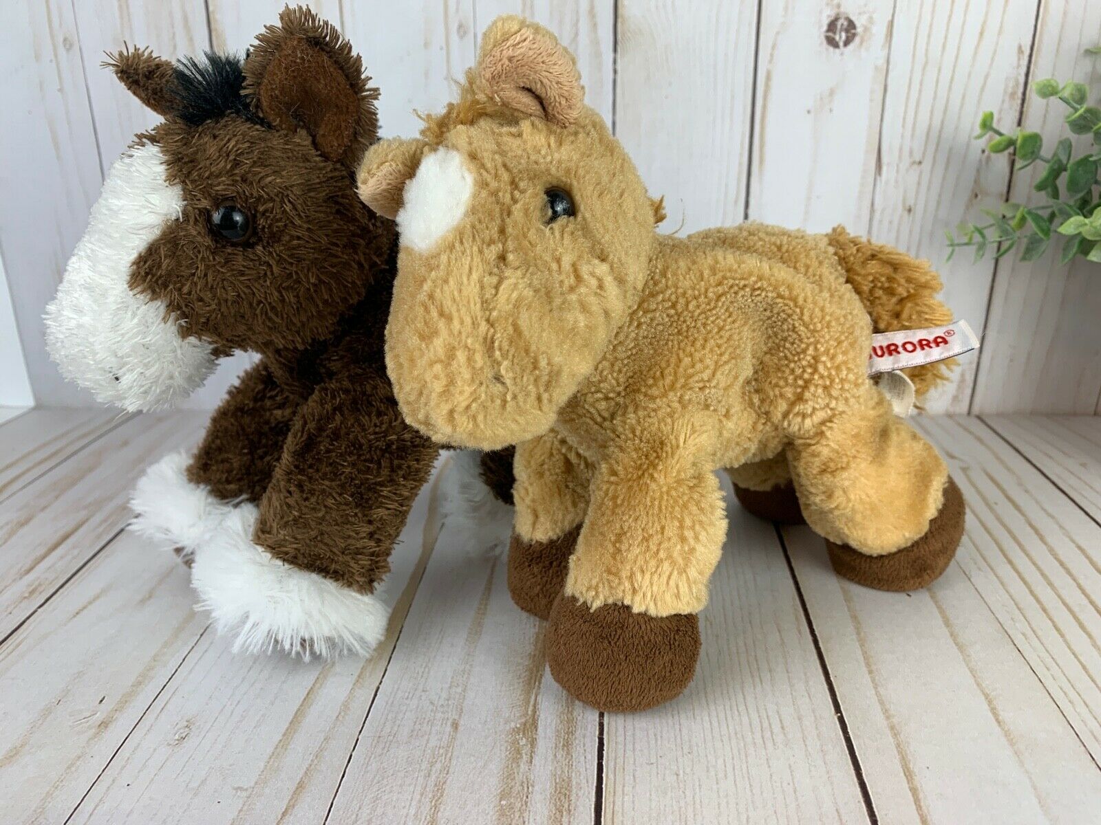 Bundle Of Two 8 Inch Aurora Plush Horses Prancer And Clydes