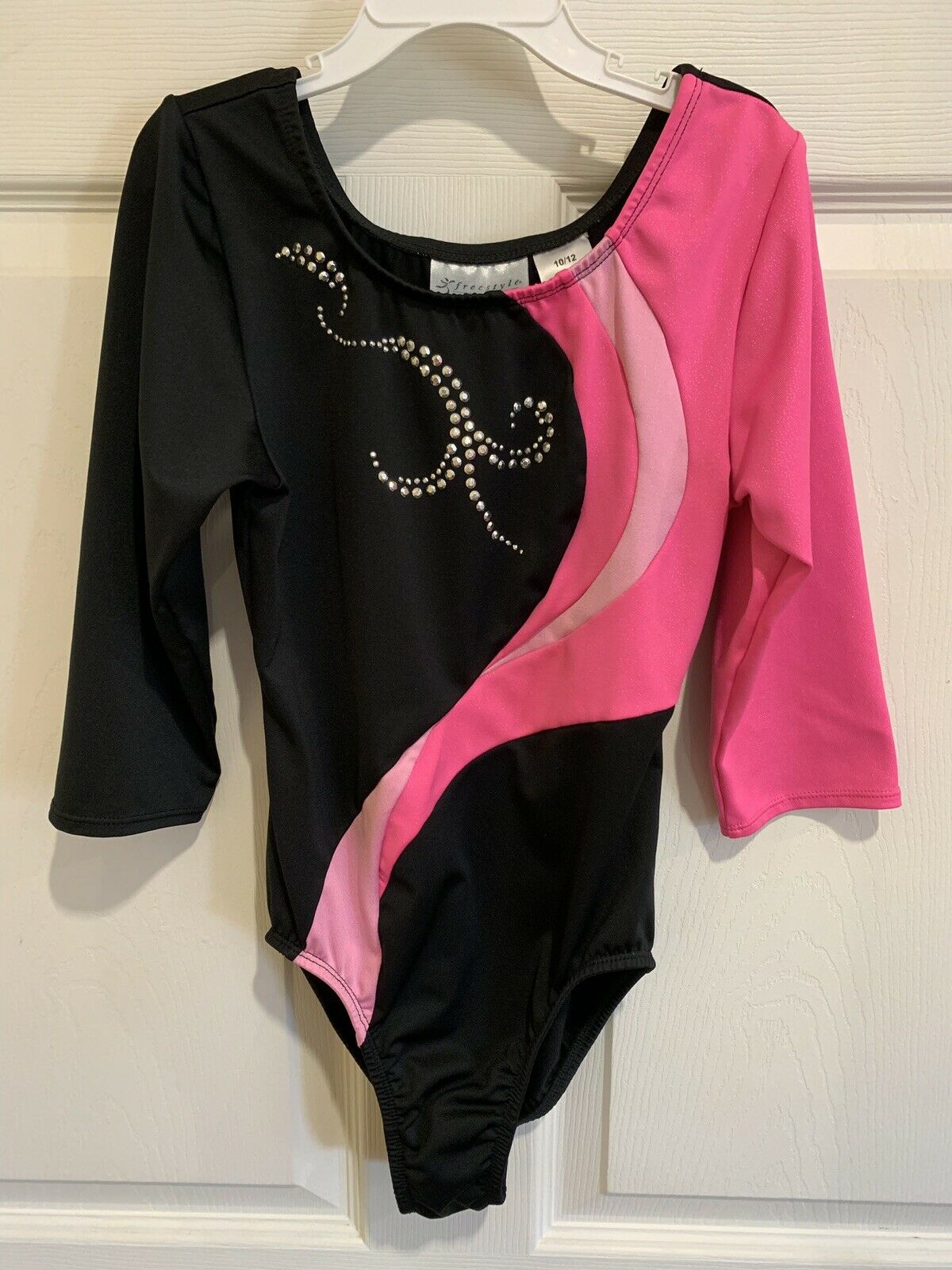 Freestyle Danskin Dancewear Gymnastics L/s Black Sparkly Pink Youth Size 10-12