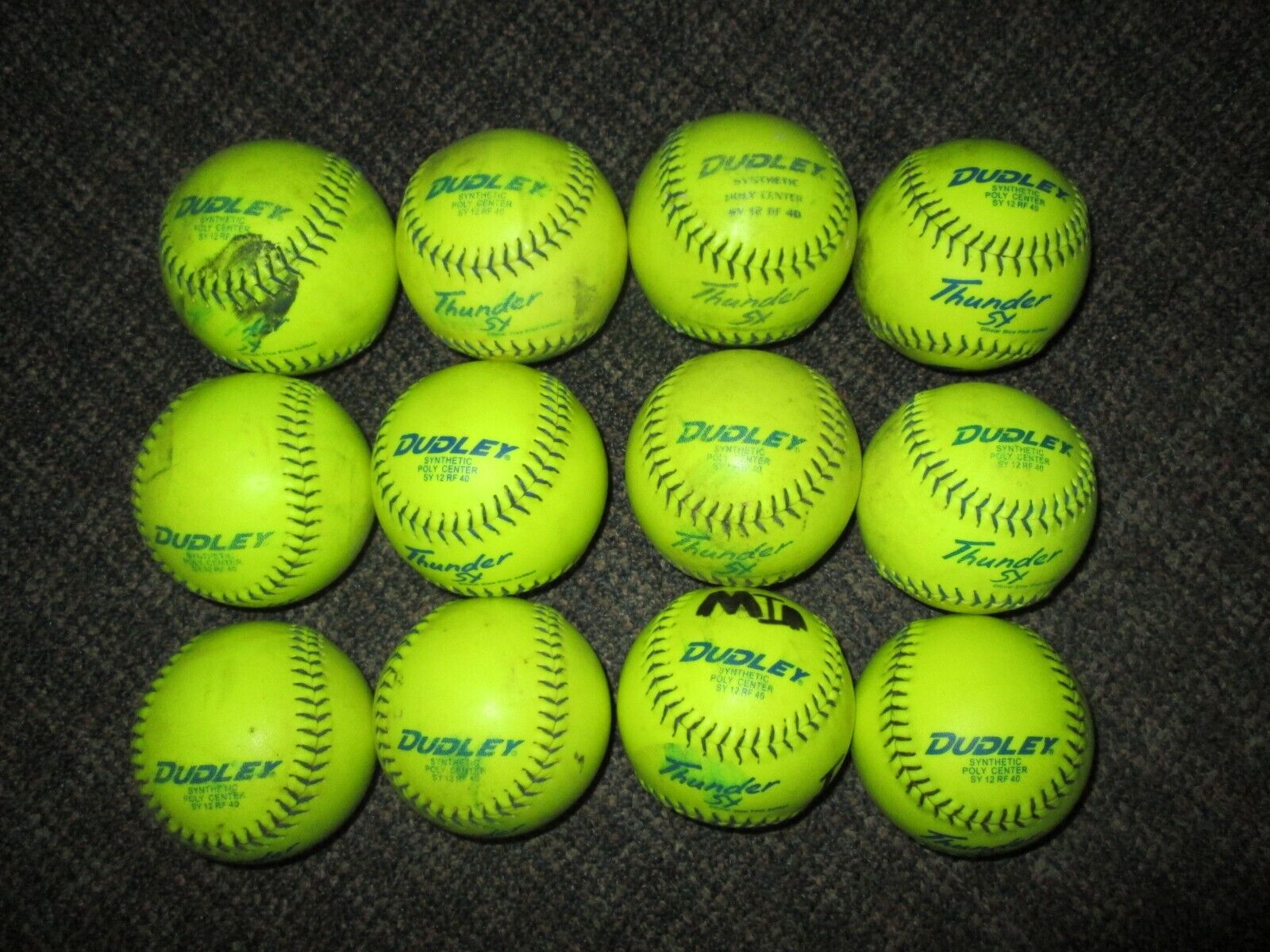 Dudley Thunder Sy Softballs, Used, One Dozen, 12 Inch, Slow Pitch