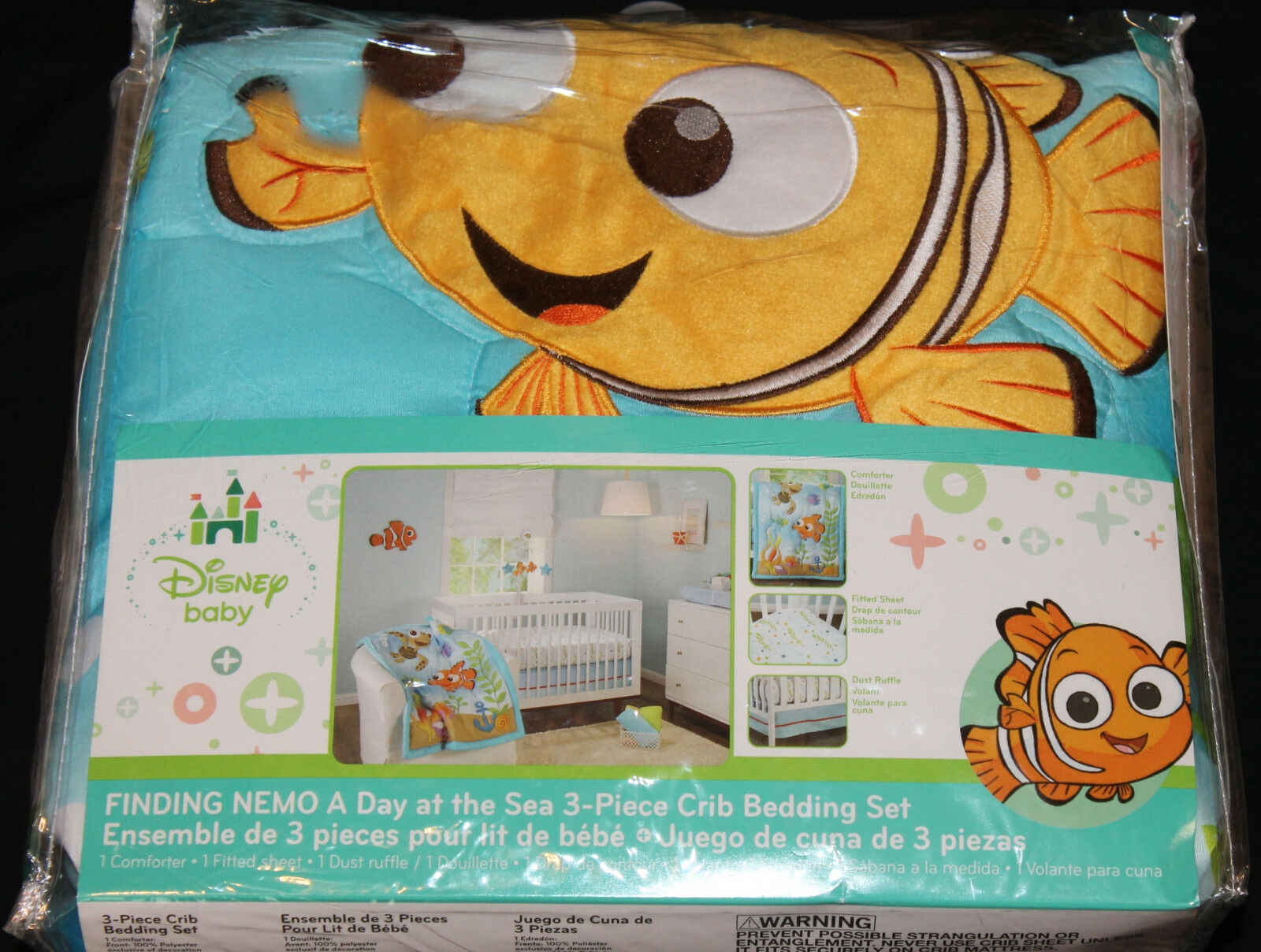 Disney Baby Finding Nemo A Day At The Sea 3 Pc Nursery Crib Bedding Set New