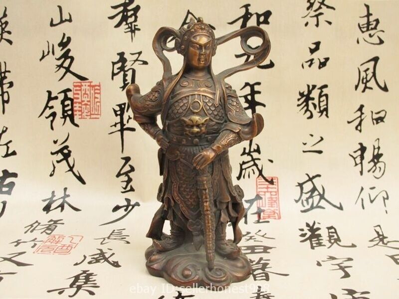 Chinese Buddhism Temple Pure Bronze Weituo Warrior Door God Wei Tuo Statue