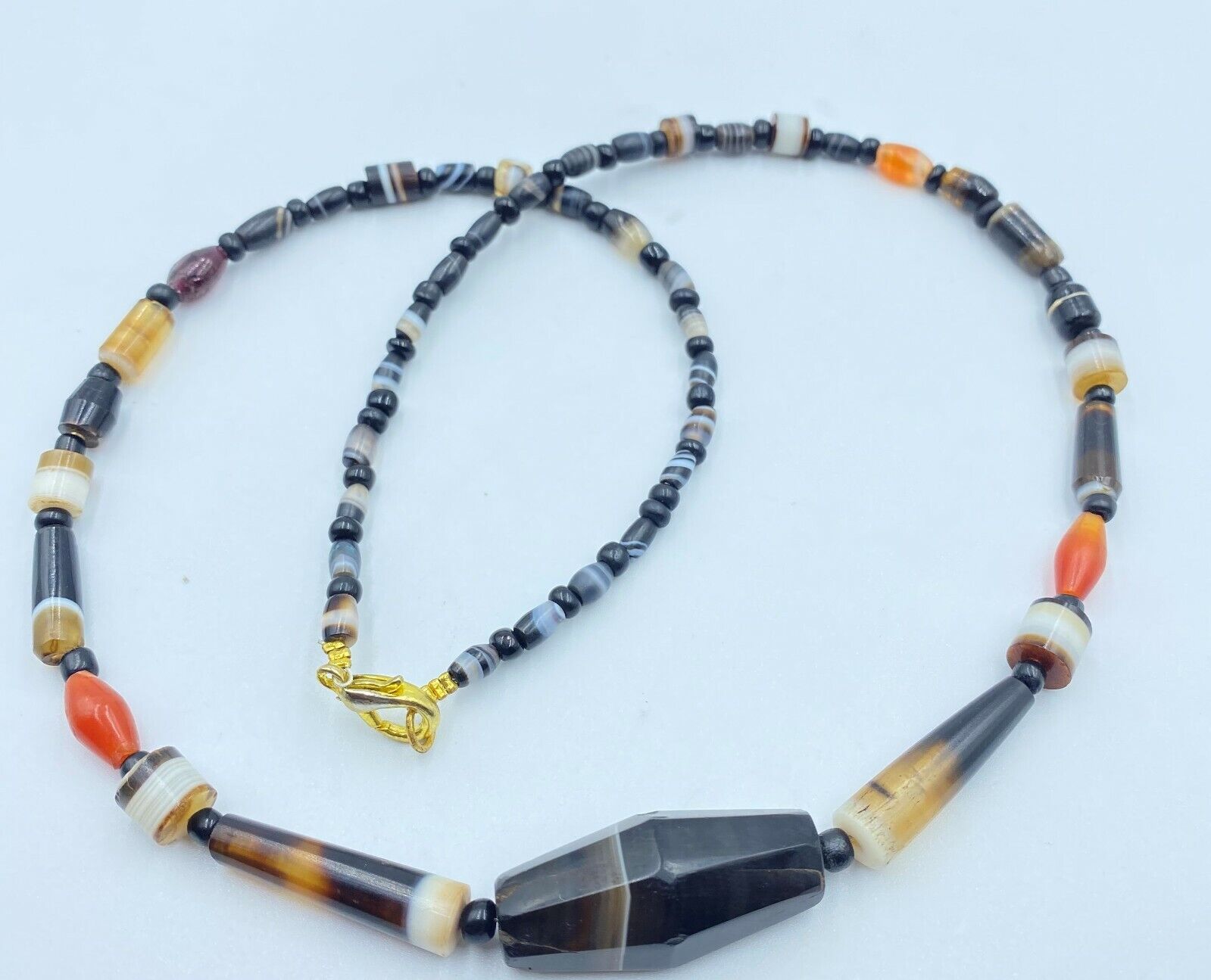 Dzi Indo Tibetan Himalayan Agate Sulumani Amulet Trade Jewelry Beads Necklace
