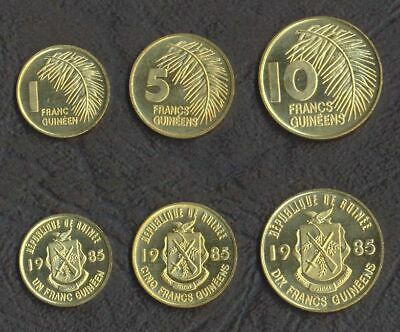 Guinea Coin Set 1 + 5 + 10 Francs 1985 Unc Uncirculated Lot Of 3
