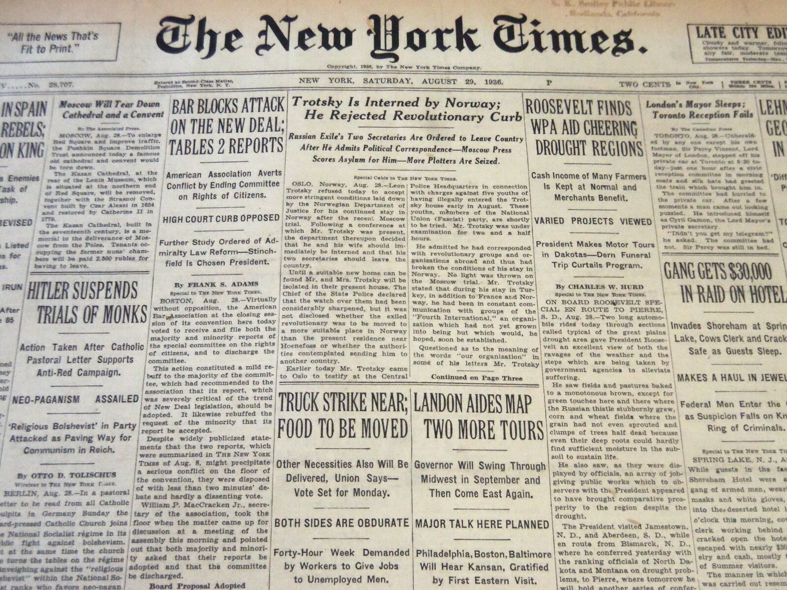 1936 August 29 New York Times - Trotsky Is Interned By Norway - Nt 6725