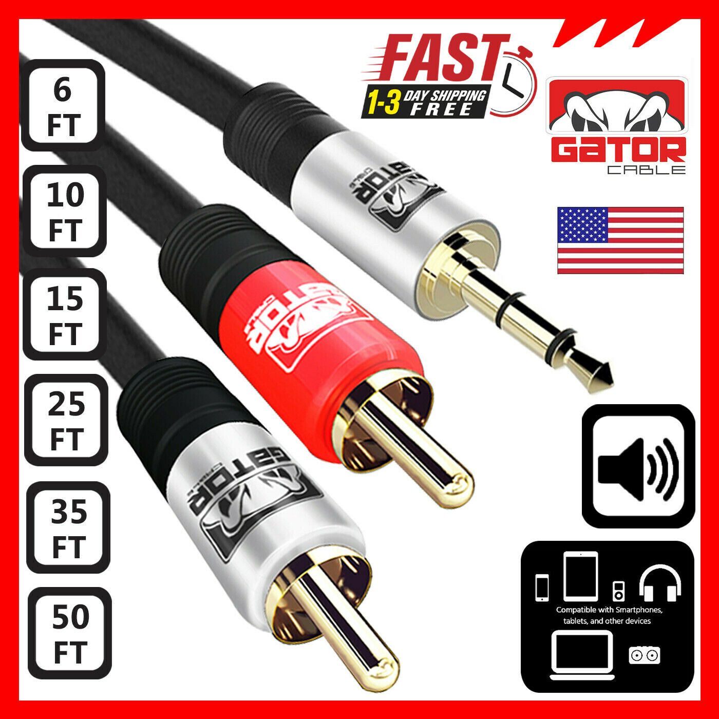 Aux Auxiliary 3.5mm Audio Plug Male To 2 Rca Plug Male Stereo Cable Cord Samsung