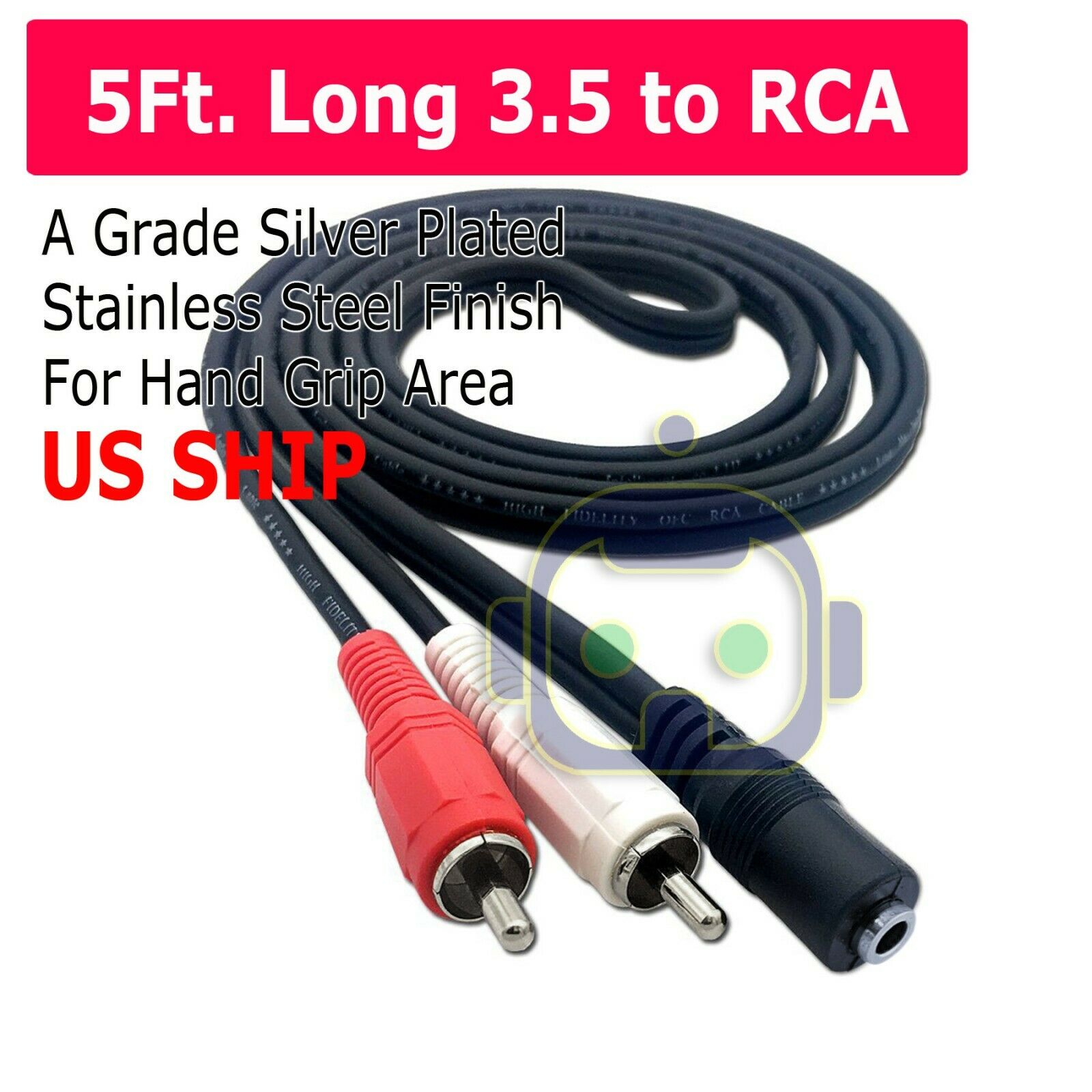 3.5mm Stereo Female To Dual Rca Male Audio Splitter Y Adapter