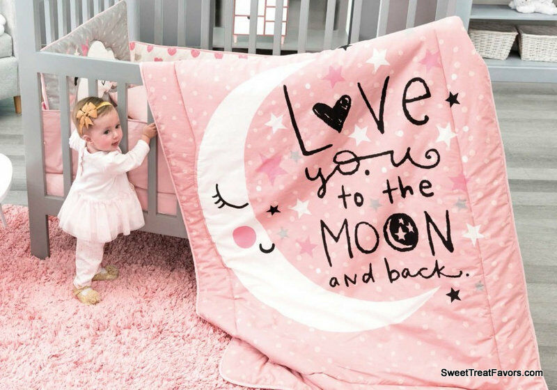 Moon Girl Pink Crib Set Bedding Comforter Baby Shower Gift Nursery 100% Cotton