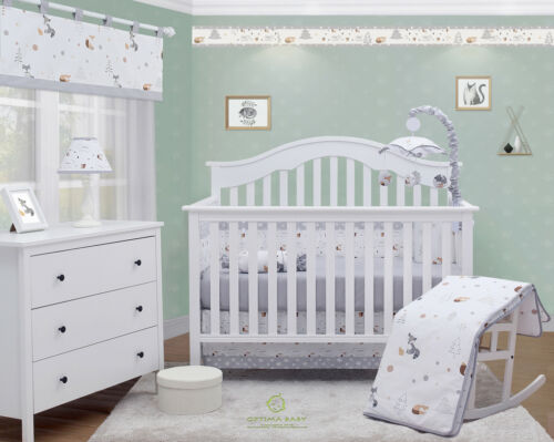 6-piece Forest Fox Grey Baby Boy Girl Nursery Crib Bedding Sets By Optimababy